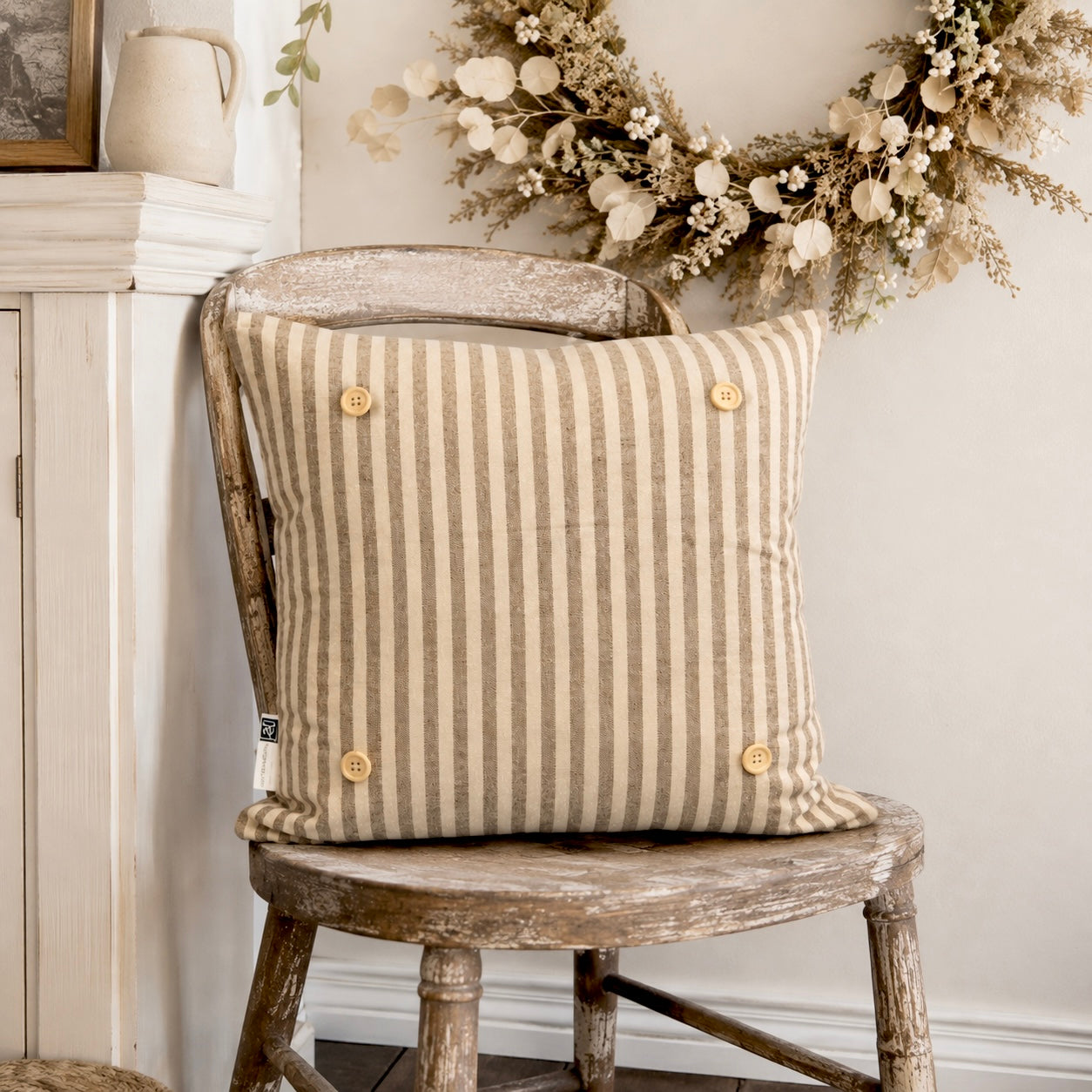 NEW! PILLOW ONLY: SQUARE Pillow; CREAM AND CAFE WESTERN STRIPES PILLOW (with insert)