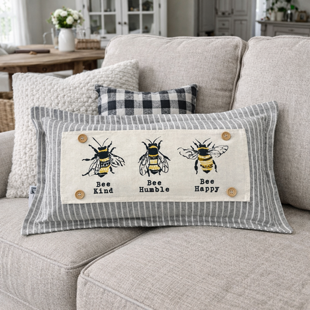 PANEL ONLY: RECTANGLE Boho Bees Summer, Mother's Day Spring; Bee Kind, Humble, Happy, 3 BEE ATTITUDES