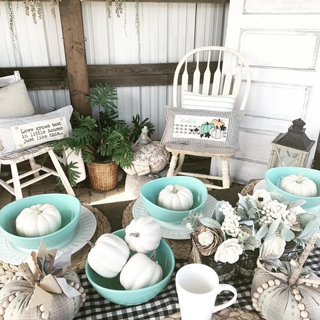 Seasonal Panel: Autumn Thanksgiving Pumpkins Cider Bless Gratitude Gingham THANKFUL PUMPKIN