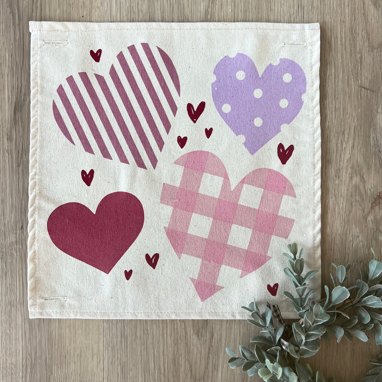 New! Bundle Deal: Valentines Bundle: One for Me & One for You ONE TICKING SQUARE & ONE TICKING RECTANGLE PILLOW, BE MY VALENTINE & HEARTS PANELS