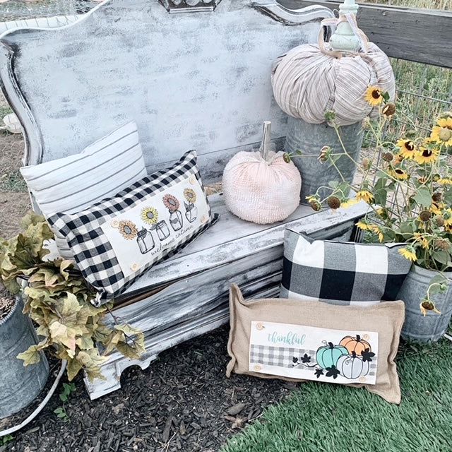 SEASONAL BUNDLE SET: Burlap Idaho Potato Farm Sack Bag Pillow (comes with insert and these 4 panels inside back pocket); Winter Spring Summer Fall Autumn: DEER, BUNNY HOP EASTER, HOME SWEET HIVE BEE, THANKFUL PUMPKINS,