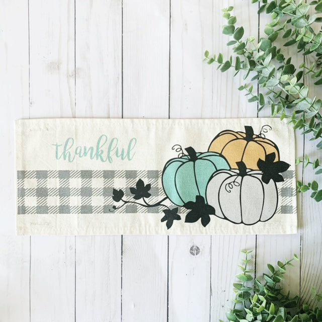 Seasonal Panel: Autumn Thanksgiving Pumpkins Cider Bless Gratitude Gingham THANKFUL PUMPKIN