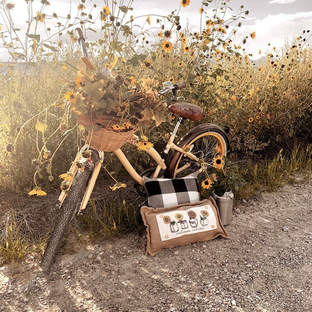 NEW! Custom Fall Wedding Gift Bundle: 2 seasons + BURLAP pillow + custom last name panel: SUNFLOWER JARS, NATIVITY, CUSTOM LAST NAME PANEL