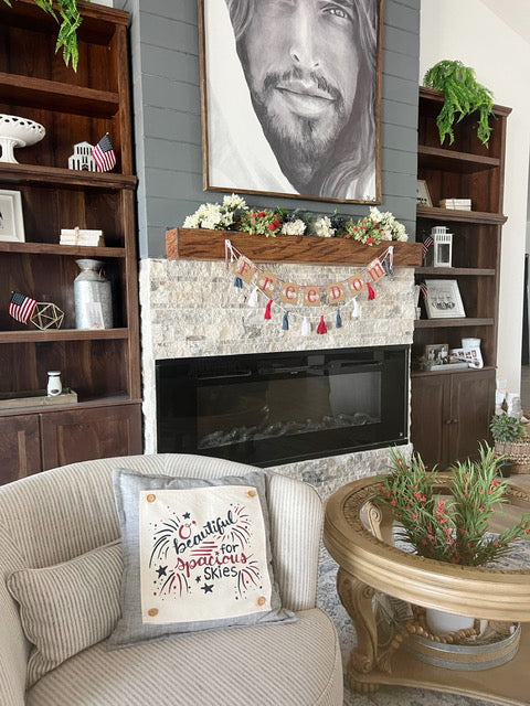 SQUARE Holiday Panel: Summer Fall Spring Patriotic Military Veteran God Bless USA July 4th Sept 11 Remembrance Independence American Farmhouse America Hymn Song BEAUTIFUL FOR SPACIOUS SKIES