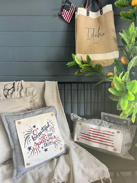SQUARE Holiday Panel: Summer Fall Spring Patriotic Military Veteran God Bless USA July 4th Sept 11 Remembrance Independence American Farmhouse America Hymn Song BEAUTIFUL FOR SPACIOUS SKIES