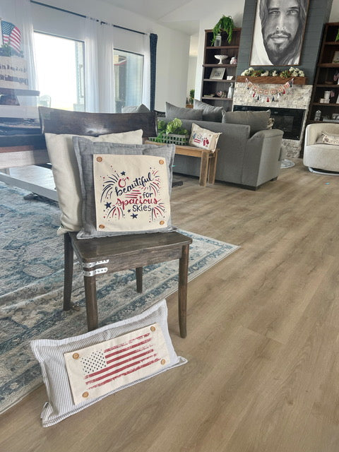 SQUARE Holiday Panel: Summer Fall Spring Patriotic Military Veteran God Bless USA July 4th Sept 11 Remembrance Independence American Farmhouse America Hymn Song BEAUTIFUL FOR SPACIOUS SKIES