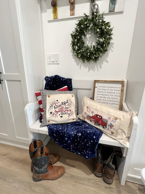 SQUARE Holiday Panel: Summer Fall Spring Patriotic Military Veteran God Bless USA July 4th Sept 11 Remembrance Independence American Farmhouse America Hymn Song BEAUTIFUL FOR SPACIOUS SKIES