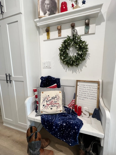 SQUARE Holiday Panel: Summer Fall Spring Patriotic Military Veteran God Bless USA July 4th Sept 11 Remembrance Independence American Farmhouse America Hymn Song BEAUTIFUL FOR SPACIOUS SKIES