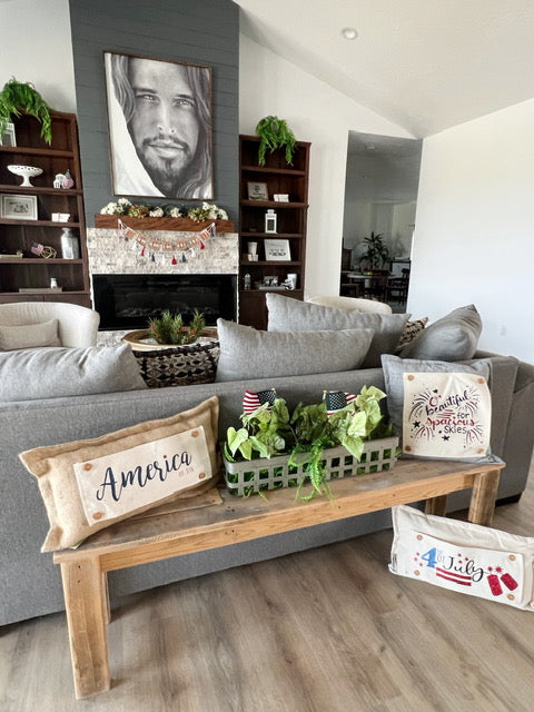 SQUARE Holiday Panel: Summer Fall Spring Patriotic Military Veteran God Bless USA July 4th Sept 11 Remembrance Independence American Farmhouse America Hymn Song BEAUTIFUL FOR SPACIOUS SKIES