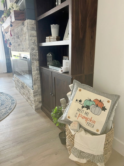 NEW! Custom Fall Wedding Gift Bundle: 2 seasons + SQUARE TICKING STRIPE pillow + custom last name panel: PUMPKIN PATCH, STATION WAGON, CUSTOM LAST NAME PANEL