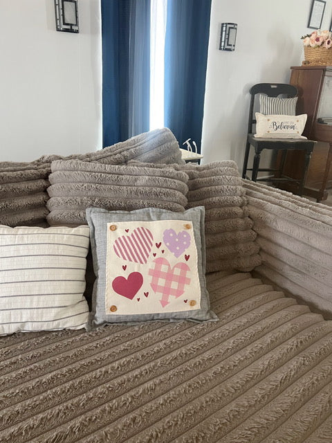 Square Holiday Panel: Pure & Simple Aesthetic Classy Clean Boho Heart Cursive Honest Natural Love Winter, Valentine's, Hearts, Red, Purple, Pink, Polk-a-dot, Stripes, Gingham, Plaid: SQUARE HEARTS;