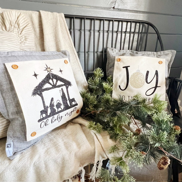 GIFT GUIDE: PERFECT FOR THE GLITTERY GAL IN YOUR LIFE! SQUARE GIFT SET of 2: Glitter NATIVITY OH HOLY NIGHT and GLITTER JOY TO THE WORLD