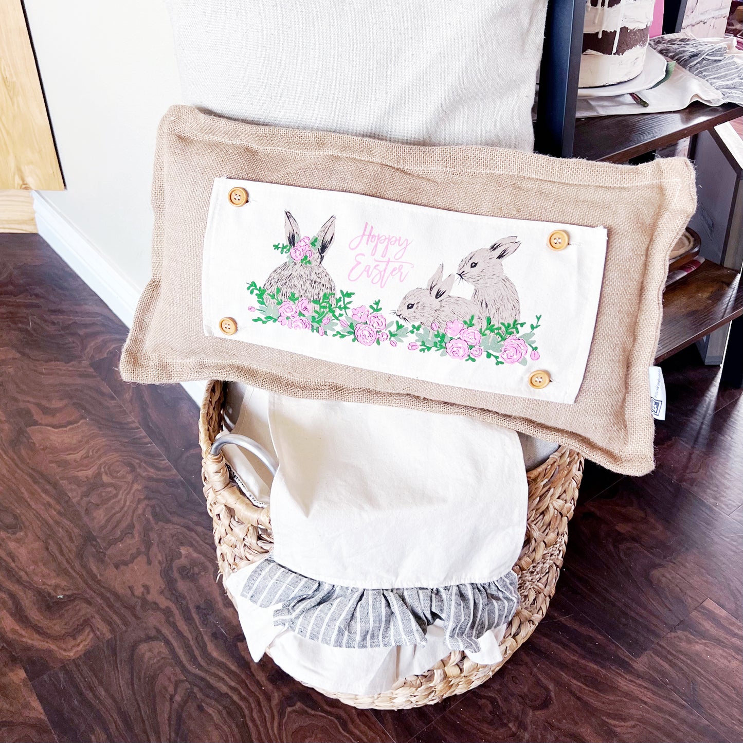 SEASONAL BUNDLE SET: Burlap Idaho Potato Farm Sack Bag Pillow (comes with insert and these 4 panels inside back pocket); Winter Spring Summer Fall Autumn: DEER, BUNNY HOP EASTER, HOME SWEET HIVE BEE, THANKFUL PUMPKINS,