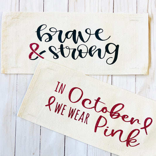 Glitter Bundle; Breast Cancer Awareness Pink Halloween Ribbon October Brave & Strong, BRAVE AND STRONG, PINK OCTOBER