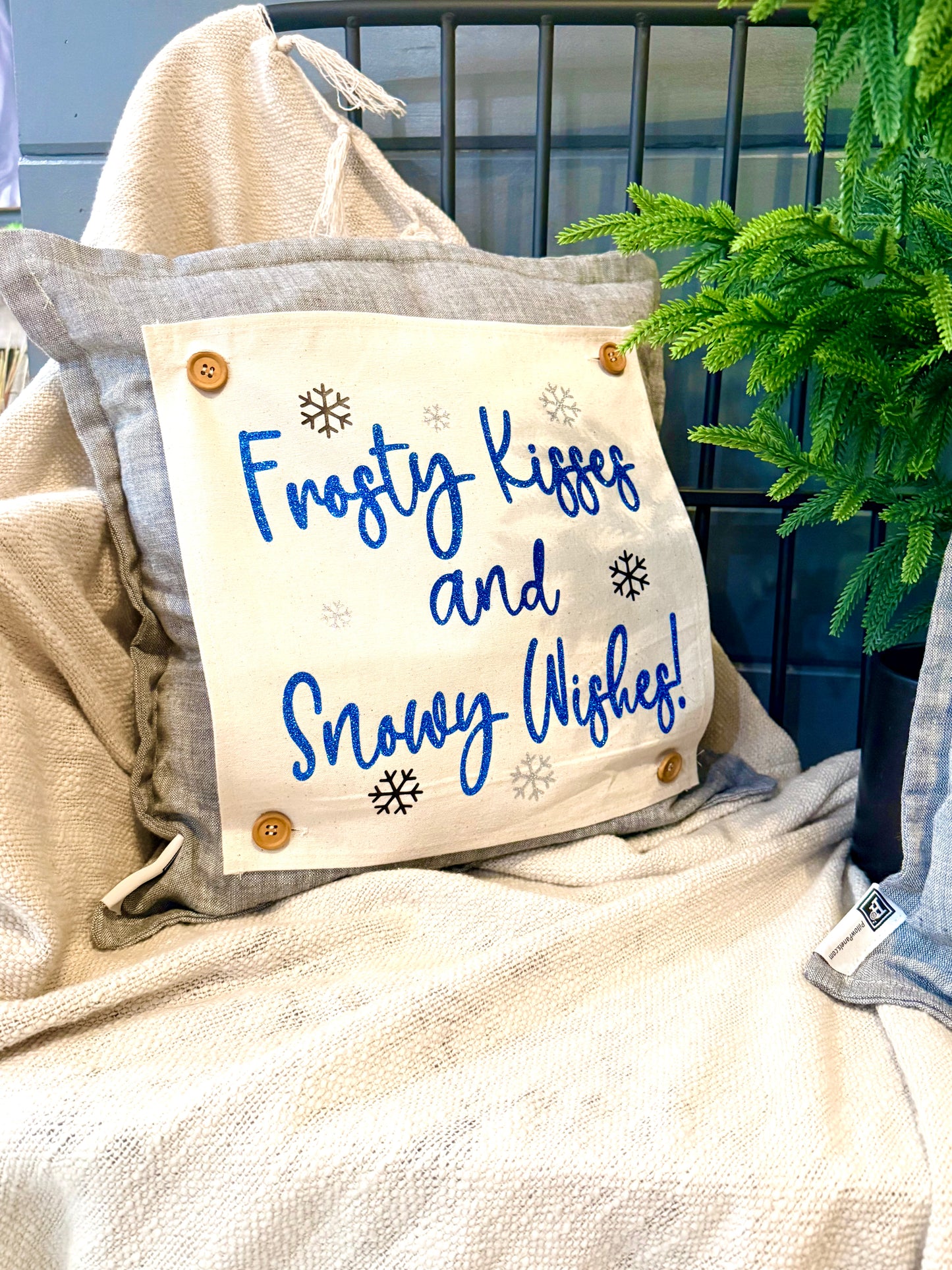 NEW! SQUARE Glitter Seasonal Panel: Winter Blue Ice Sparkle Twinkle Bling Glitz Confetti Christmas; FROSTY KISSES