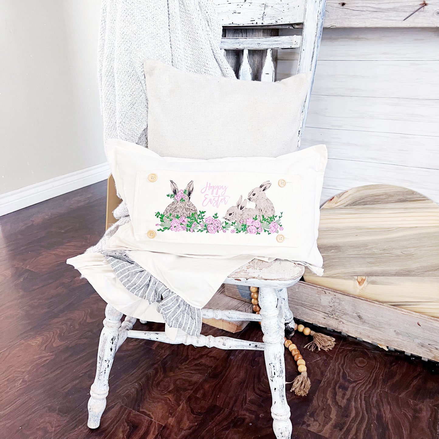 SEASONAL BUNDLE SET: Burlap Idaho Potato Farm Sack Bag Pillow (comes with insert and these 4 panels inside back pocket); Winter Spring Summer Fall Autumn: DEER, BUNNY HOP EASTER, HOME SWEET HIVE BEE, THANKFUL PUMPKINS,