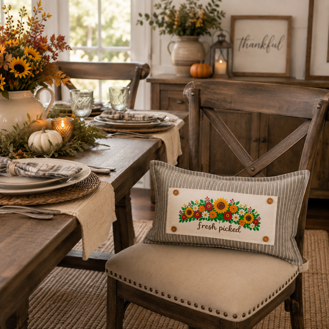 NEW! PANEL ONLY: Fall leaves floral sunflower Autumn FRESH PICKED FLOWERS