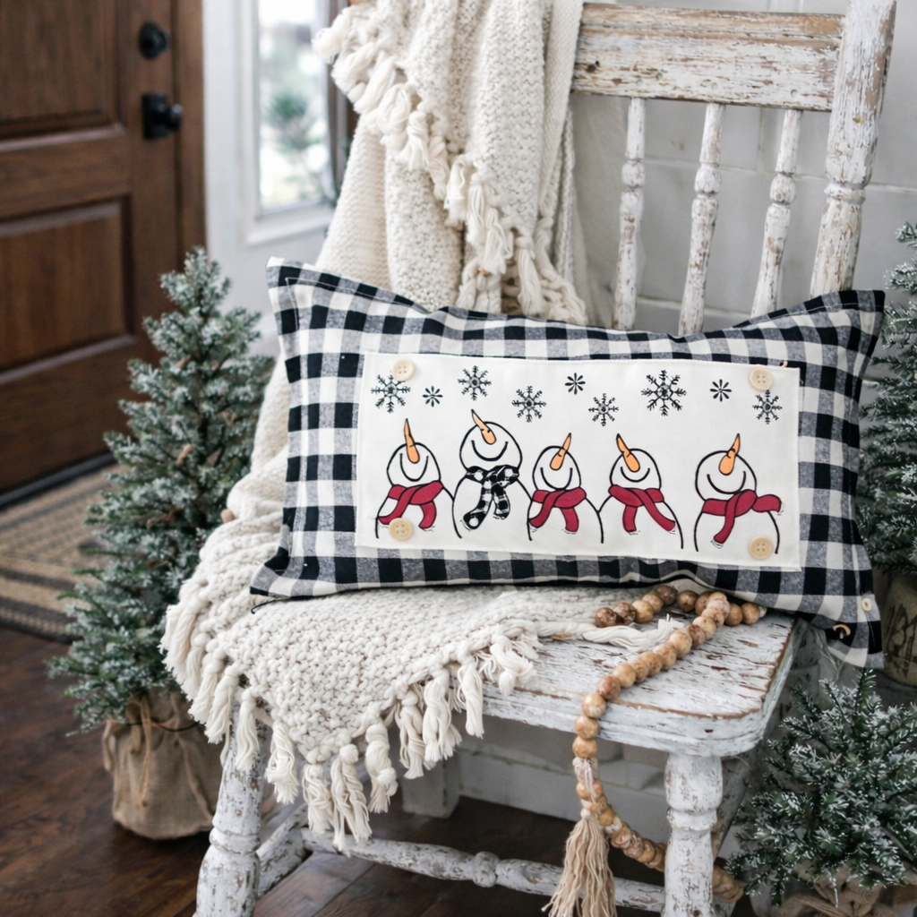 PANEL ONLY:
RECTANGLE Season Panel: Winter January Decor Snow Snowflake Christmas; Singing Chorus Caroling Scarf Dancing Happy SNOWMAN SCARVES