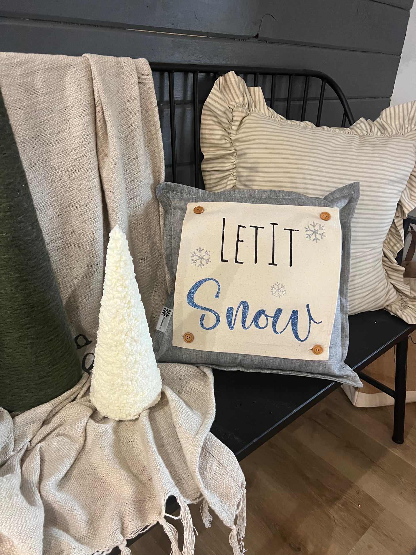 PANEL ONLY:
SQUARE Glitter Seasonal Panel: Winter Blue Ice Sparkle Twinkle Bling Glitz Confetti Christmas; LET IT SNOW