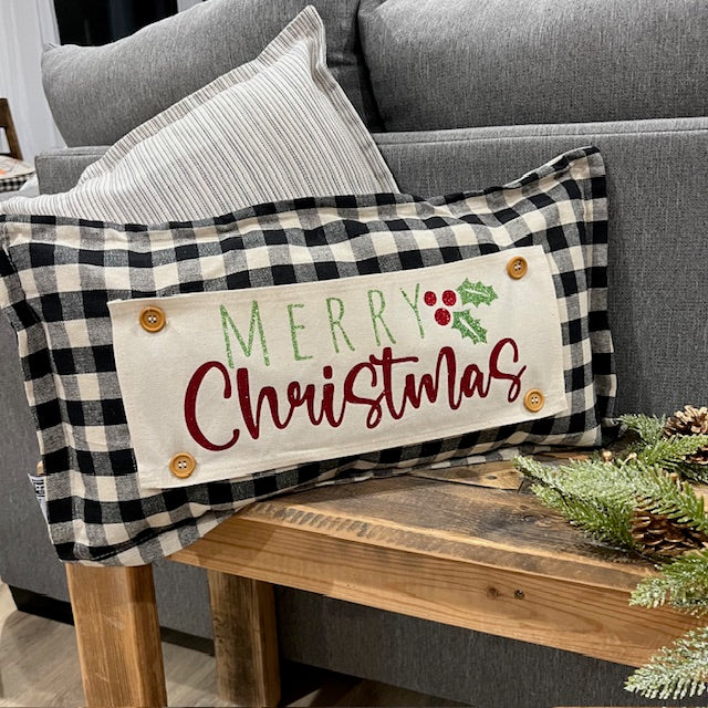 Glitter Holiday Panel: Winter Mistletoe MERRY CHRISTMAS HOLLY BERRY