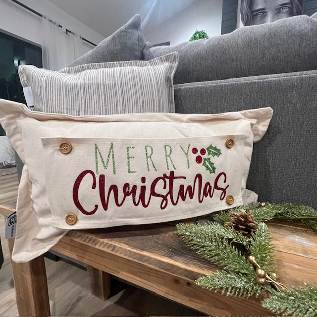 Glitter Holiday Panel: Winter Mistletoe MERRY CHRISTMAS HOLLY BERRY