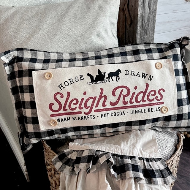 NEW! Holiday Panel: Winter; Vintage Christmas Santa Sleigh One Horse Drawn Ride; SLEIGH RIDE