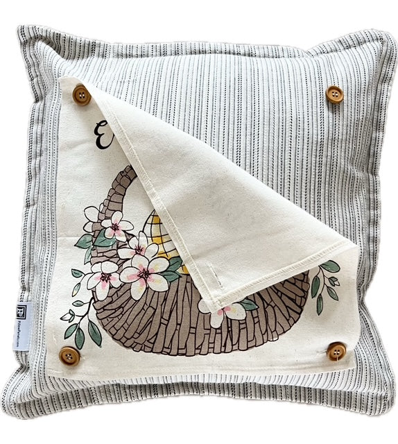 GIFT GUIDE: PERFECT FOR THE ONE WHO HAS EVERYTHING! SQUARE SET: TICKING STRIPES PILLOW (comes with foam insert and these 4 panels in back pocket); Winter Spring Summer Fall Autumn: SKI BENCH, HELLO PUMPKIN, LAND THAT I LOVE, SPRING DRIED FLOWERS