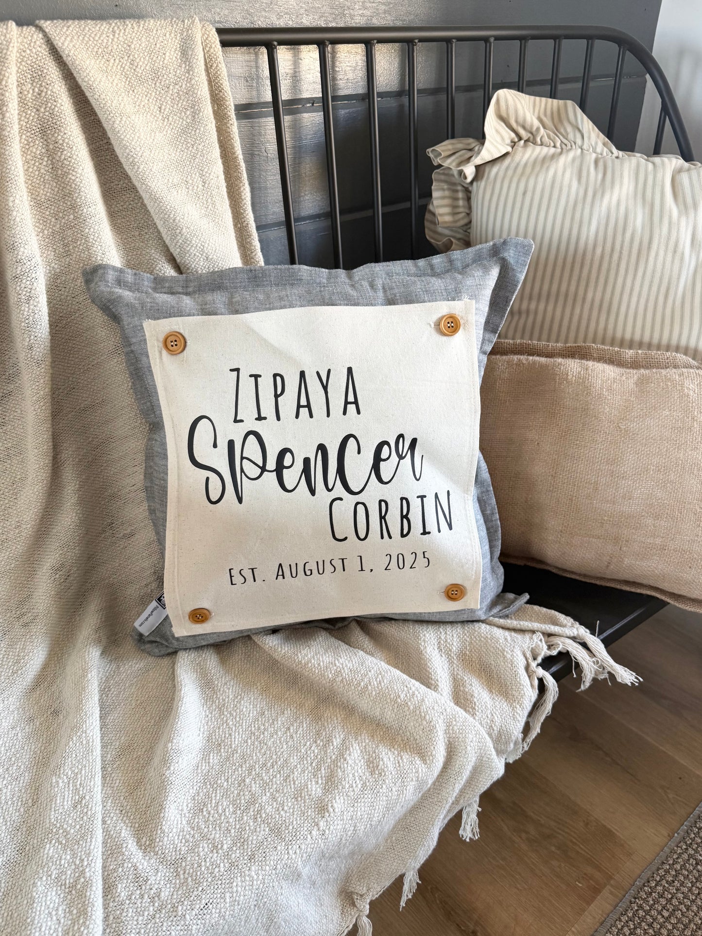 Custom Wedding Gift Bundle: 3 seasons + SQUARE GRAY pillow + custom last name panel: PUMPKIN PATCH, SUMMER POPSICLES, VALENTINE HEARTS, CUSTOM LAST NAME PANEL