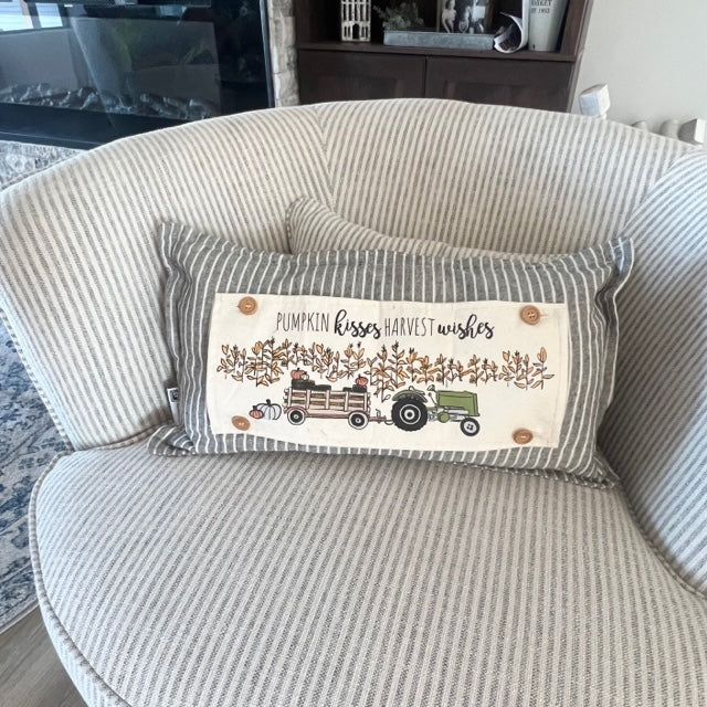 Seaonal Panel: Autumn Fall Leaf Leaves White Pumpkin Patch Farm Hay Wagon CORN FIELD TRACTOR