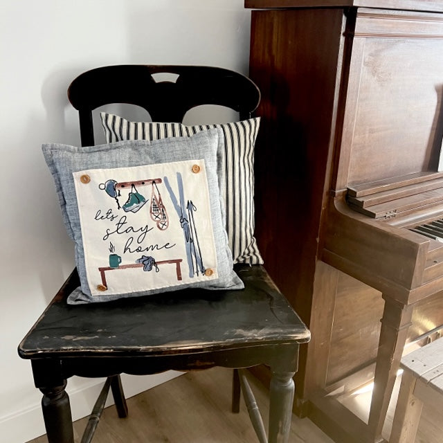 GIFT GUIDE: PERFECT FOR THE ONE WHO HAS EVERYTHING! SQUARE SET: TICKING STRIPES PILLOW (comes with foam insert and these 4 panels in back pocket); Winter Spring Summer Fall Autumn: SKI BENCH, HELLO PUMPKIN, LAND THAT I LOVE, SPRING DRIED FLOWERS