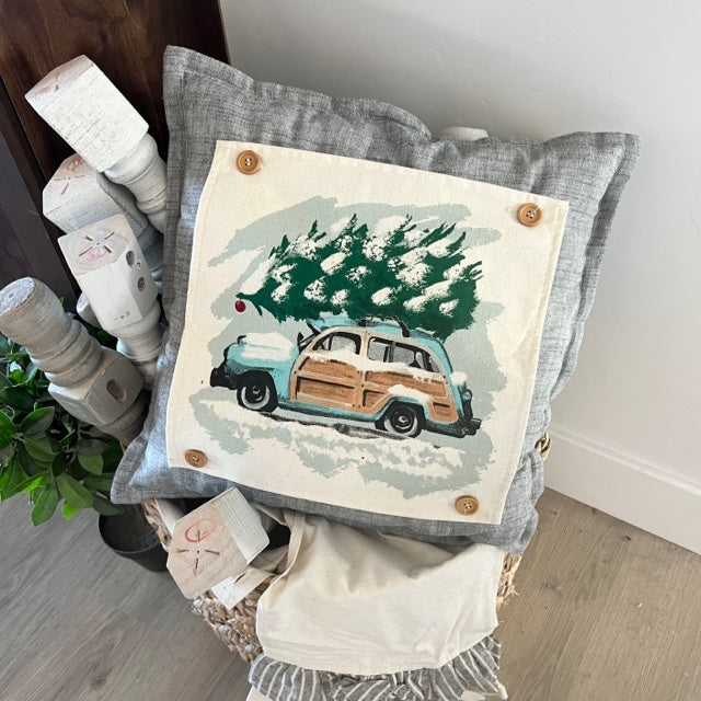NEW! Custom Fall Wedding Gift Bundle: 2 seasons + SQUARE TICKING STRIPE pillow + custom last name panel: PUMPKIN PATCH, STATION WAGON, CUSTOM LAST NAME PANEL