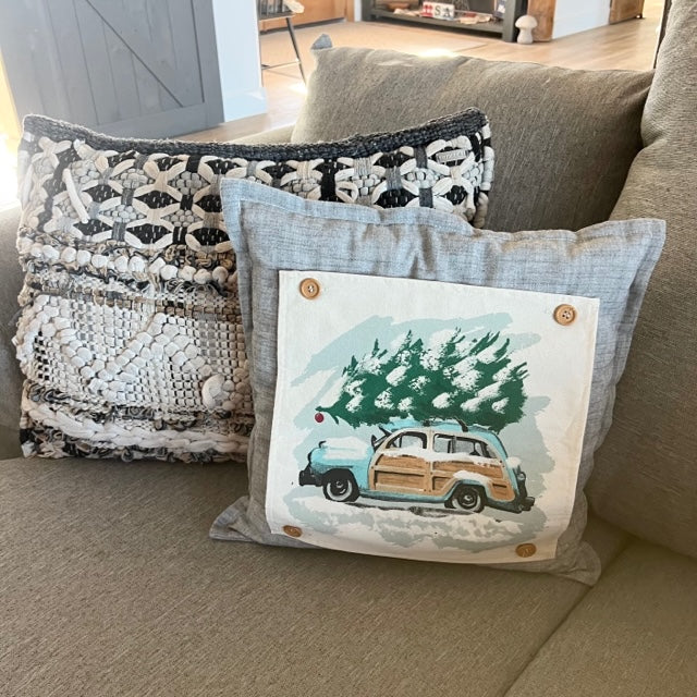 NEW! Custom Fall Wedding Gift Bundle: 2 seasons + SQUARE TICKING STRIPE pillow + custom last name panel: PUMPKIN PATCH, STATION WAGON, CUSTOM LAST NAME PANEL