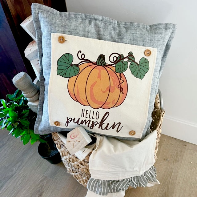 GIFT GUIDE: PERFECT FOR THE ONE WHO HAS EVERYTHING! SQUARE SET: TICKING STRIPES PILLOW (comes with foam insert and these 4 panels in back pocket); Winter Spring Summer Fall Autumn: SKI BENCH, HELLO PUMPKIN, LAND THAT I LOVE, SPRING DRIED FLOWERS