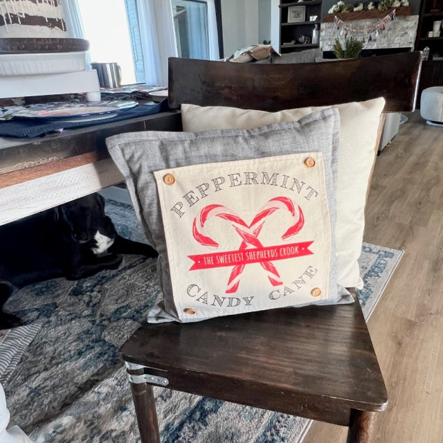 SQUARE BUNDLE SET: TICKING STRIPES PILLOW (comes with foam insert and these 3 panels in back pocket); Winter Fall Autumn: HELLO PUMPKIN, ACORN BRANCH, CANDY CANES