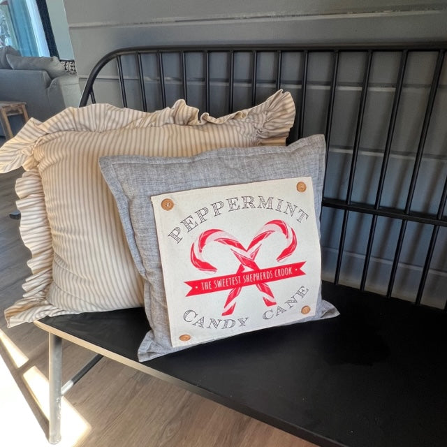 NEW! Custom Fall Wedding Gift Bundle: 2 seasons + SQUARE GRAY pillow + custom last name panel: ACORN BRANCH, CANDY CANES, CUSTOM LAST NAME PANEL