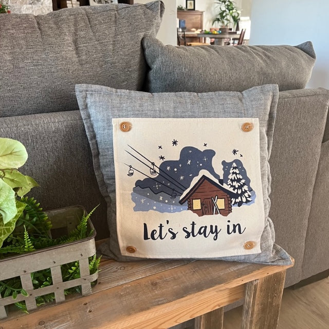 NEW! Custom Winter Wedding Gift Bundle: 2 seasons + SQUARE TICKING STRIPE pillow + custom last name panel: SKI LODGE, HEARTS, CUSTOM LAST NAME PANEL