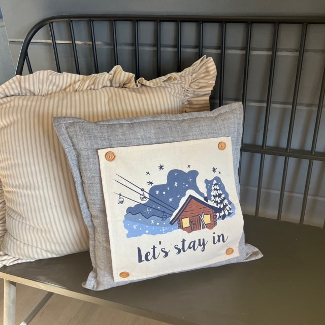 NEW! Custom Winter Wedding Gift Bundle: 2 seasons + SQUARE TICKING STRIPE pillow + custom last name panel: SKI LODGE, HEARTS, CUSTOM LAST NAME PANEL