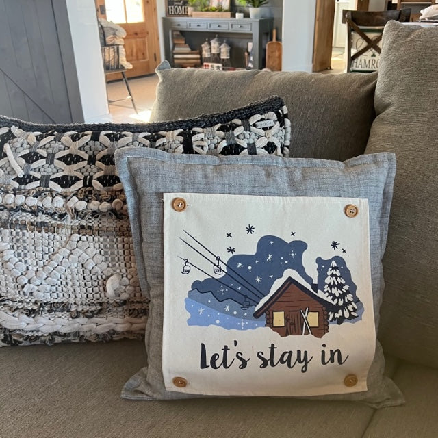 NEW! Custom Winter Wedding Gift Bundle: 2 seasons + SQUARE TICKING STRIPE pillow + custom last name panel: SKI LODGE, HEARTS, CUSTOM LAST NAME PANEL