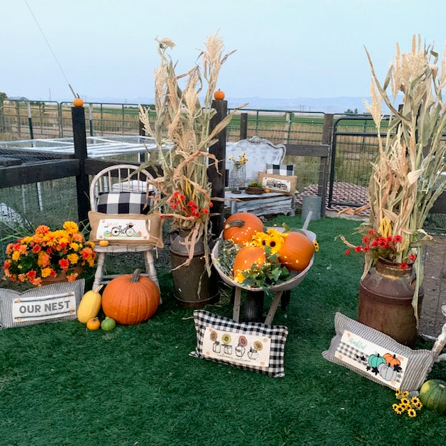 Seasonal Panel: Autumn Thanksgiving Pumpkins Cider Bless Gratitude Gingham THANKFUL PUMPKIN