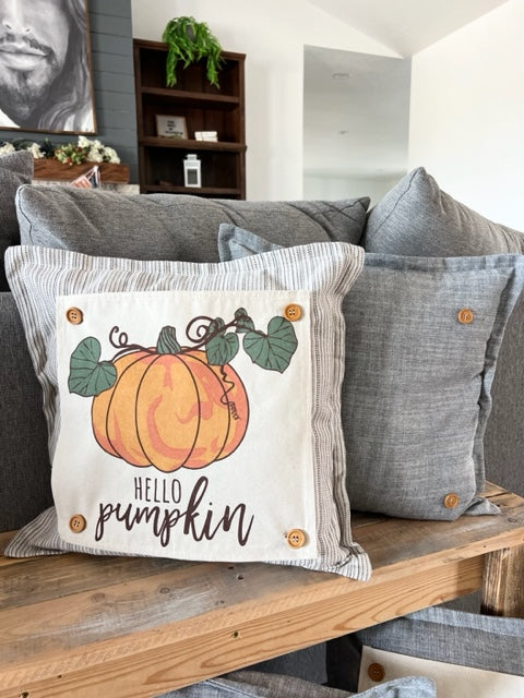 GIFT GUIDE: PERFECT FOR THE ONE WHO HAS EVERYTHING! SQUARE SET: TICKING STRIPES PILLOW (comes with foam insert and these 4 panels in back pocket); Winter Spring Summer Fall Autumn: SKI BENCH, HELLO PUMPKIN, LAND THAT I LOVE, SPRING DRIED FLOWERS