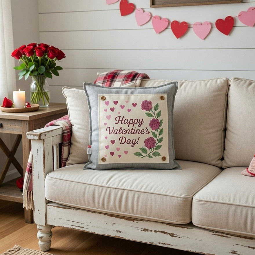 MISFIT PANEL ONLY: SQUARE Holiday Pure & Simple Aesthetic Classy Clean Boho Heart Cursive Honest Natural Love Winter, Valentine's, Hearts, Red, Pink, Polk-a-dot: SQUARE ROSES HAPPY VALENTINE'S DAY