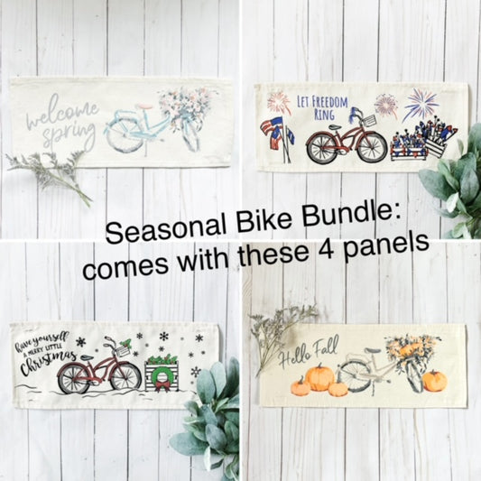 Bundle Deal: Vintage Bike Panels (4 pack) SAVE!!! SPRING, FIREWORKS, FALL, CHRISTMAS BIKES