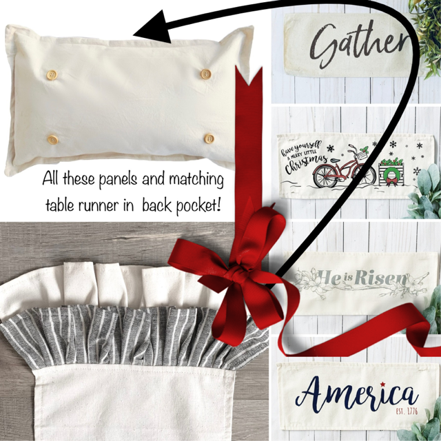 SAVE!! SEASONAL BUNDLE w/Table Runner SET: Natural Cream Pillow (comes with foam insert and these 4 panels in back pocket); Winter Spring Summer Fall Autumn w/ Table Runner