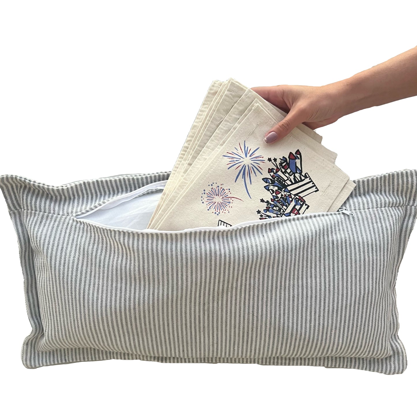 Pillow ONLY (with fluffy insert): Farmhouse Gray/White Ticking Stripes: GRAY/WHITE STRIPES TICKING PILLOW (with insert)