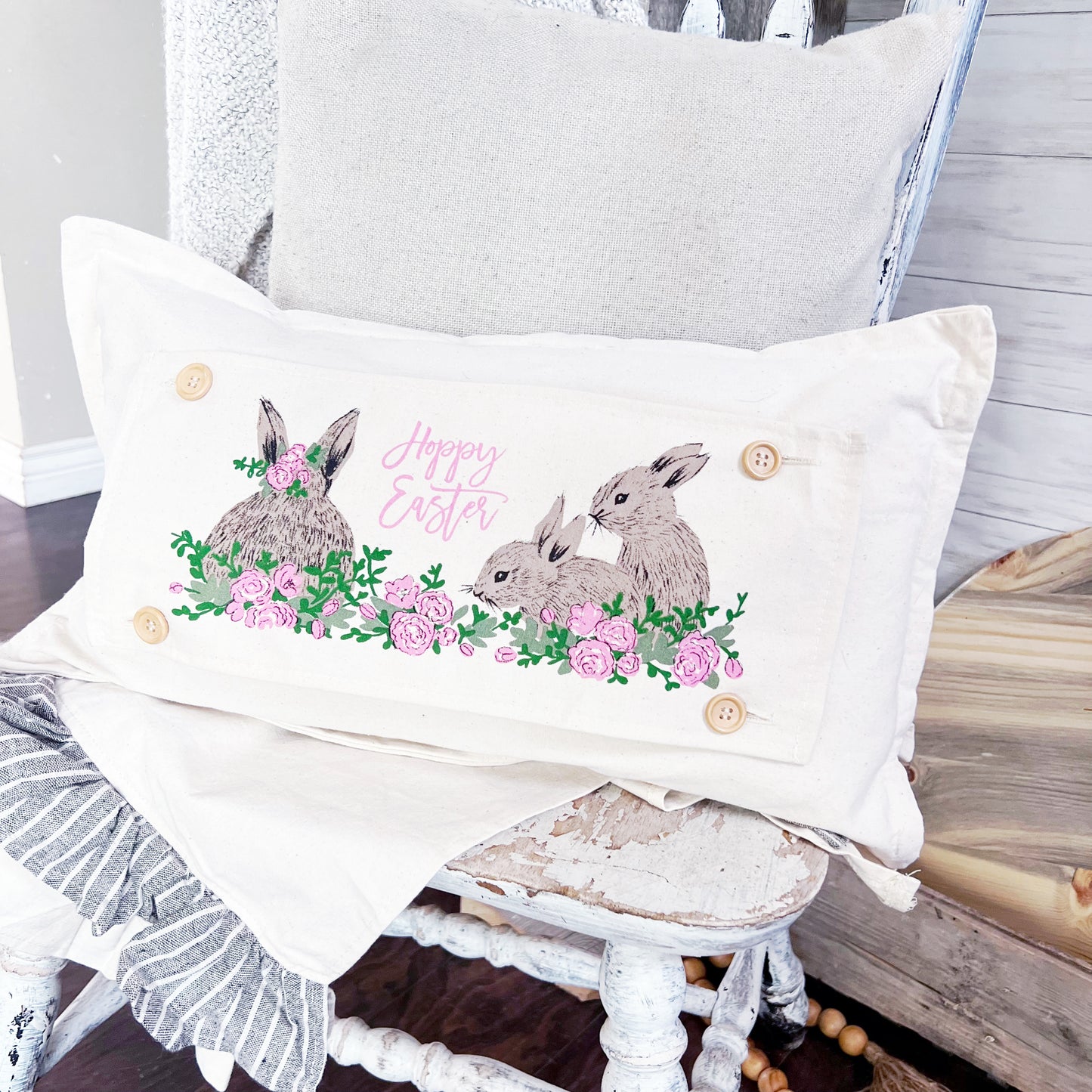 Holiday Panel: Spring Flowers Hop Chocolate Bunny Happy Easter Bunnies Garden; FLORAL RABBIT