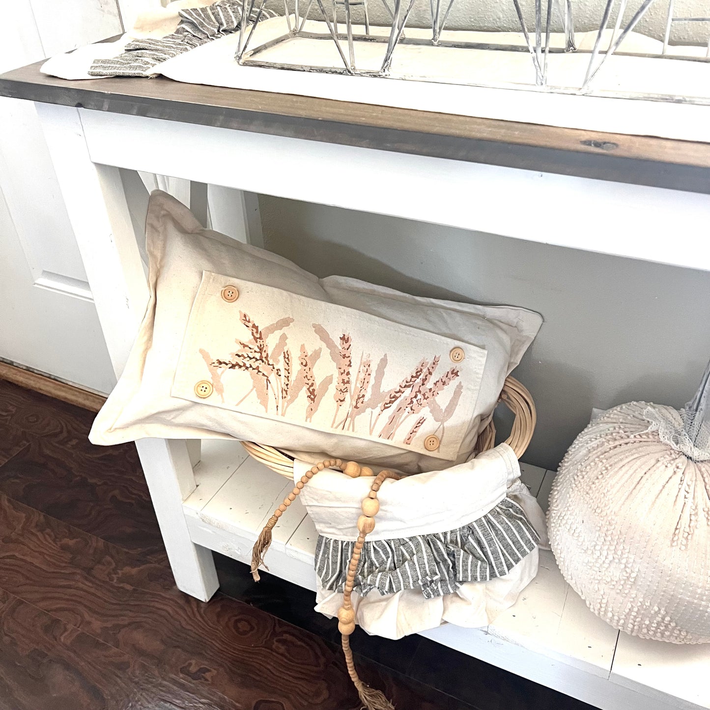 SAVE!! SEASONAL BUNDLE w/Table Runner SET: Natural Cream Pillow (comes with foam insert and these 4 panels in back pocket); Winter Spring Summer Fall Autumn w/ Table Runner
