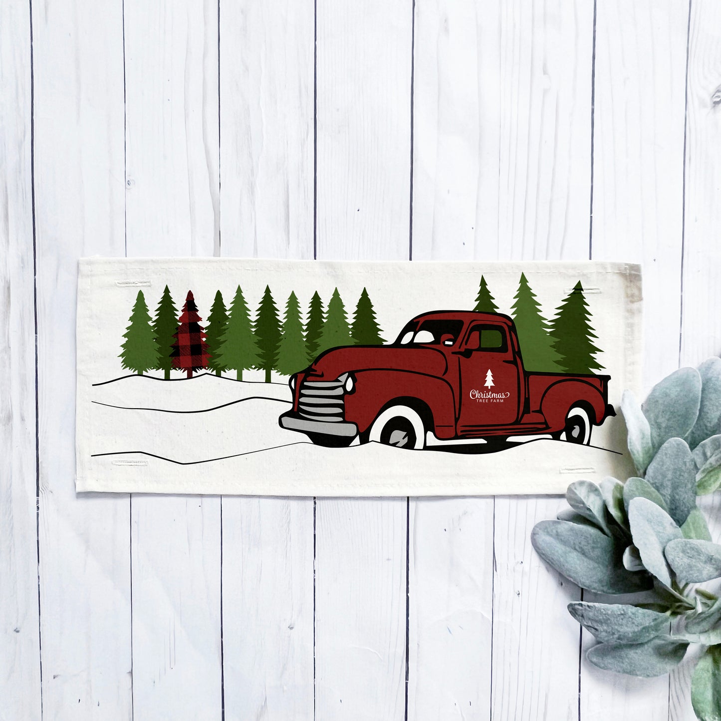 NEW! Holiday Panel: Winter, Trees, Father's Day Dad Vintage; Christmas Red Buffalo PLAID TREE TRUCK
