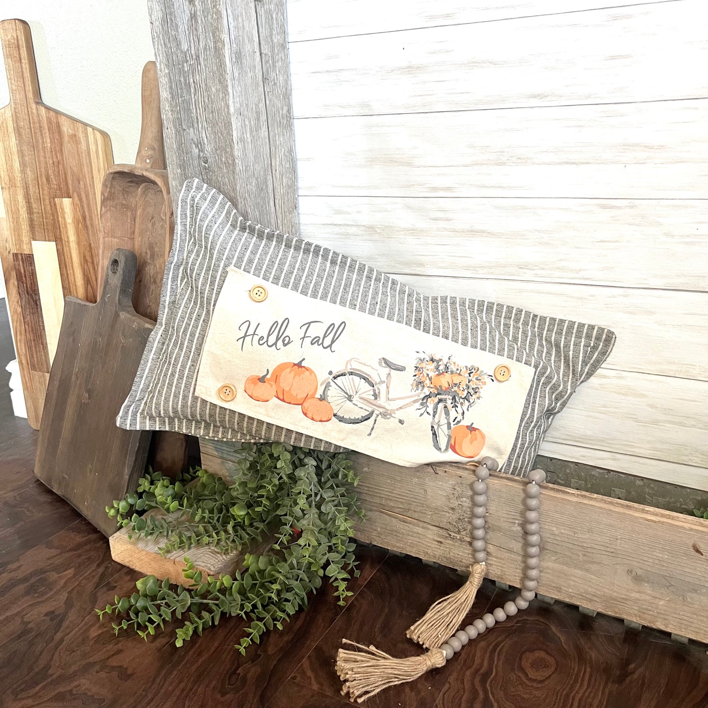 PARTY PACKAGE BUNDLE: Holiday Panel Thanksgiving November Fall Autumn, farmhouse charcoal runner: VINTAGE SUNFLOWER PUMPKIN TRUCK / FALL BIKE + CHARCOAL/CREAM TABLE RUNNER