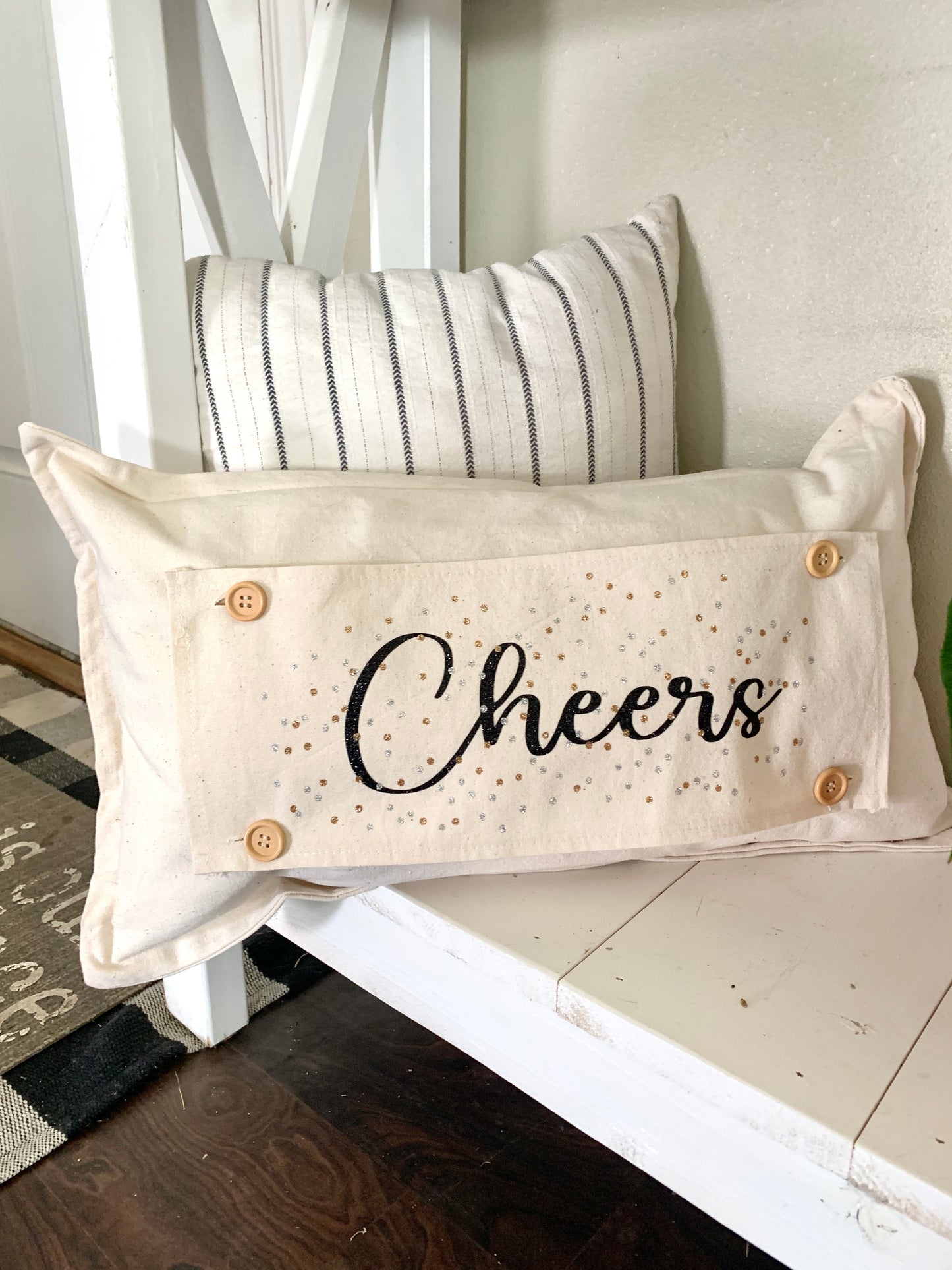 SEASONAL BUNDLE SET: Natural Cream Boho Pillow (comes with foam insert and these 4 panels in back pocket); Winter Spring Summer Fall Autumn: Gather Together Christmas Bike, He is Risen, America est. 1776 off