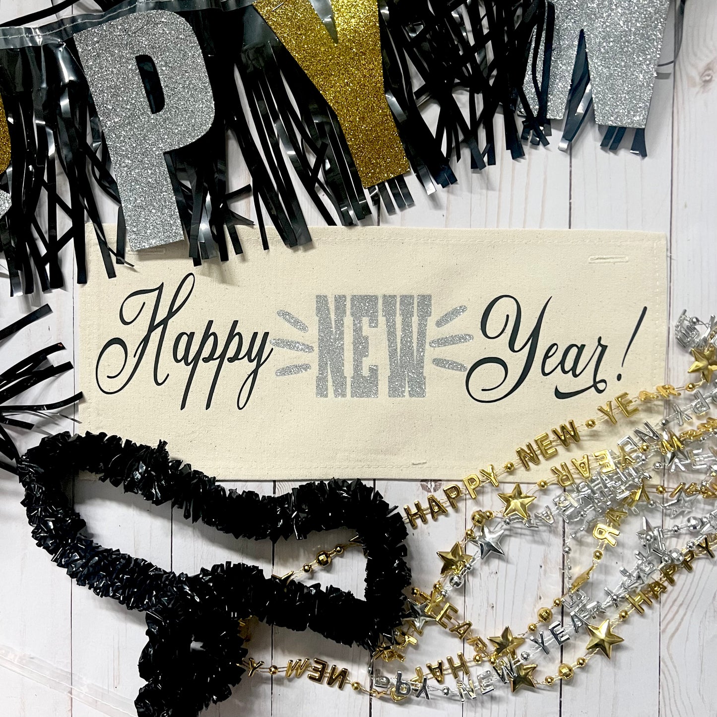 Glitter Holiday Panel: Winter; Bling Champagne Gold Silver Confetti party GLITTER HAPPY NEW YEAR